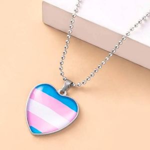 Trans Flag Heart Necklace LGBTQ PRIDE Trans Flag Trans Pride Blue White Pink